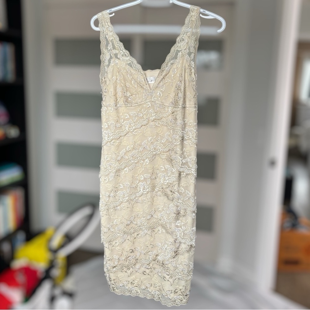 Vintage Beaded Cream Lace Dress